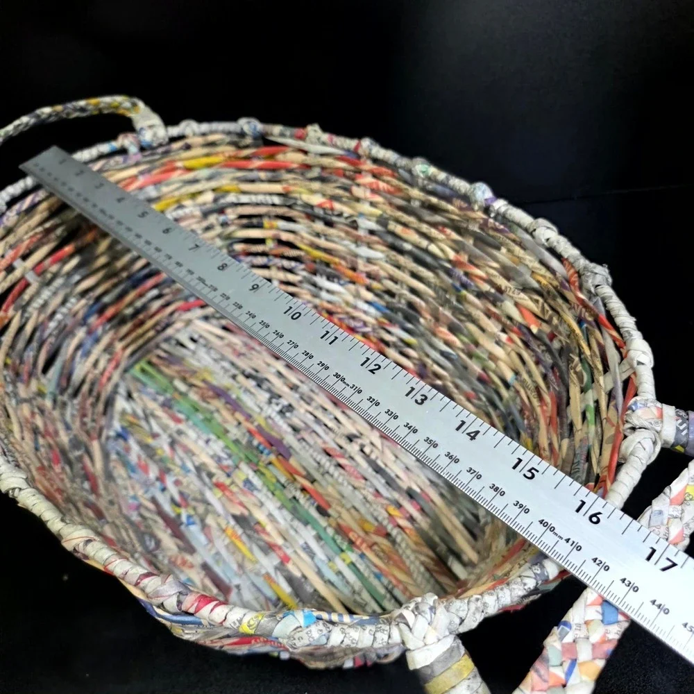 Unbranded Woven Newspaper Basket Unisex Large Multicolor Recycled Art Boho Decor